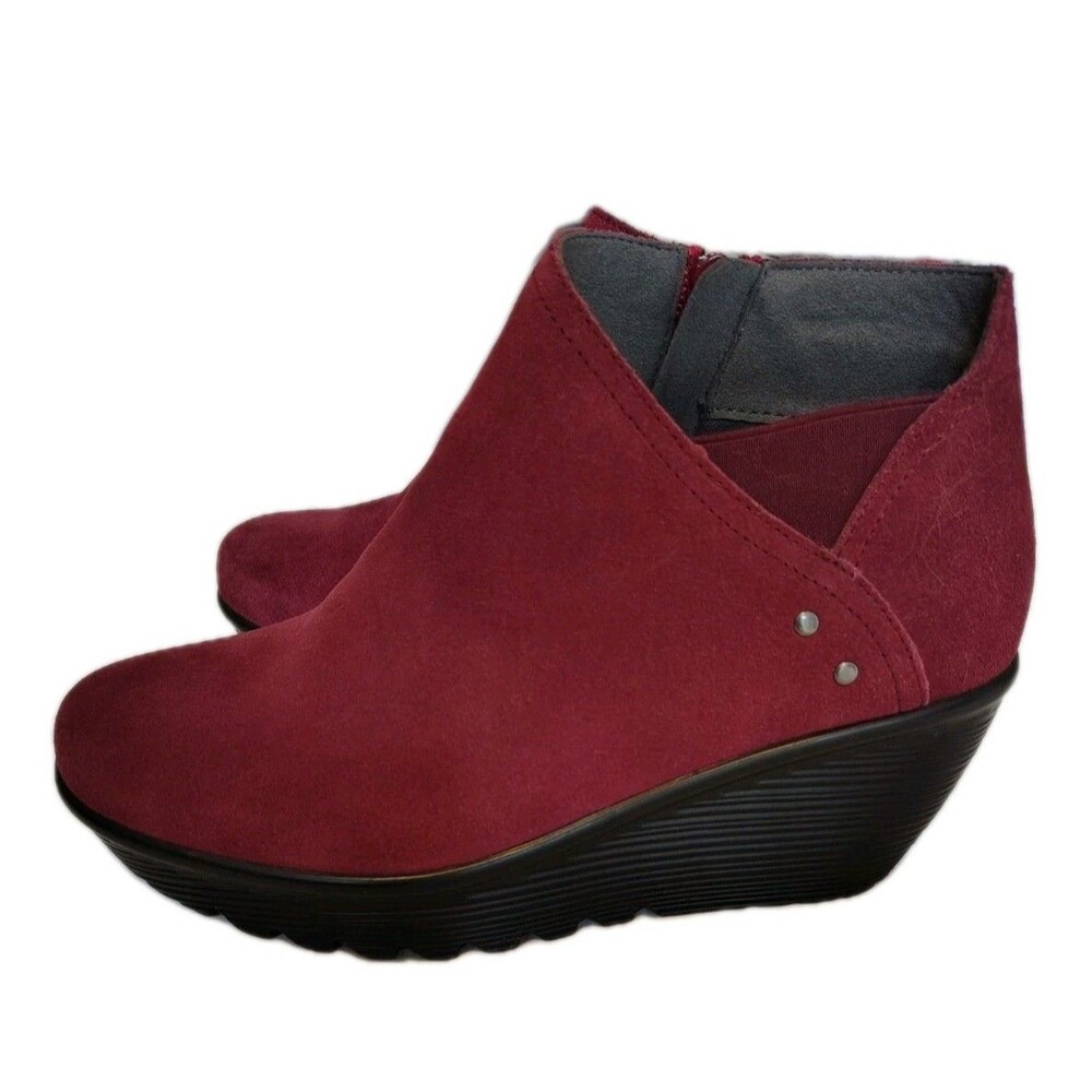 Skechers Burgundy Suede Wedge Booties - Women’s Size 7.5 NWOT - Picture 1 of 9